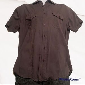 Vintage Red Grey Button up short sleeve shirt